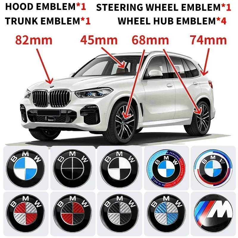 7 шт. 45 мм 68 74 82 эмблема переднего капота автомобиля значок задней багажника для BMW