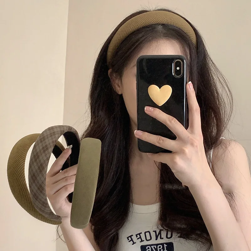 

Vintage Green Hairband Plaid Striped Solid Color Thicken Sponge Hair Hoop Korean Autumn Winter Going Out Street Hair Accessories