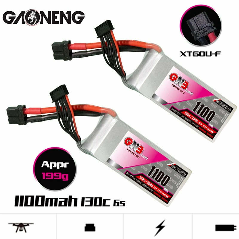 

GNB 6S 22.2V 1100mAh 130C/260C Lipo Battery For FPV Racing Drone Quadcopter Helicopter Parts Fast Charge 22.2V Battery