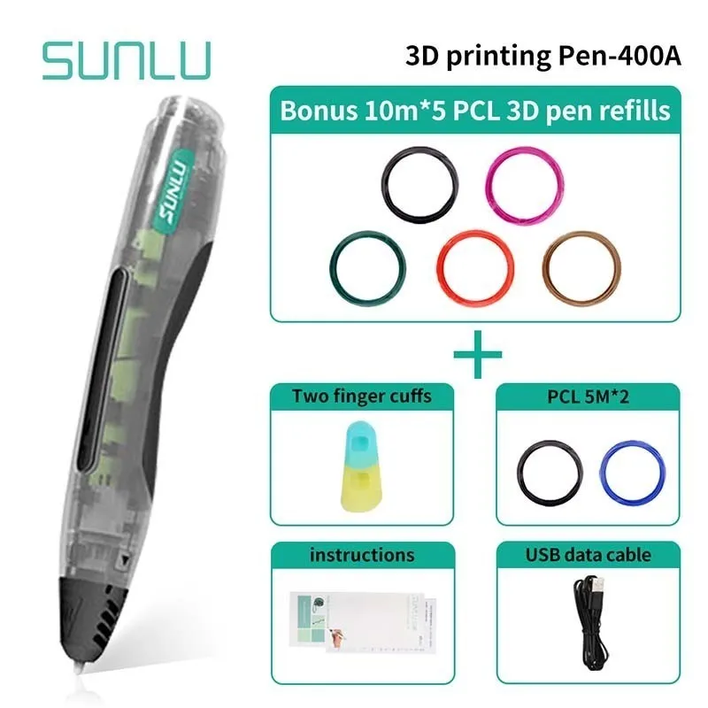 

SUNLU SL-400A 3D Printing Pen Support 1.75mm Low Temperature PCL PLA Filament Children Safe Scribble As Birthday Gift For Kids