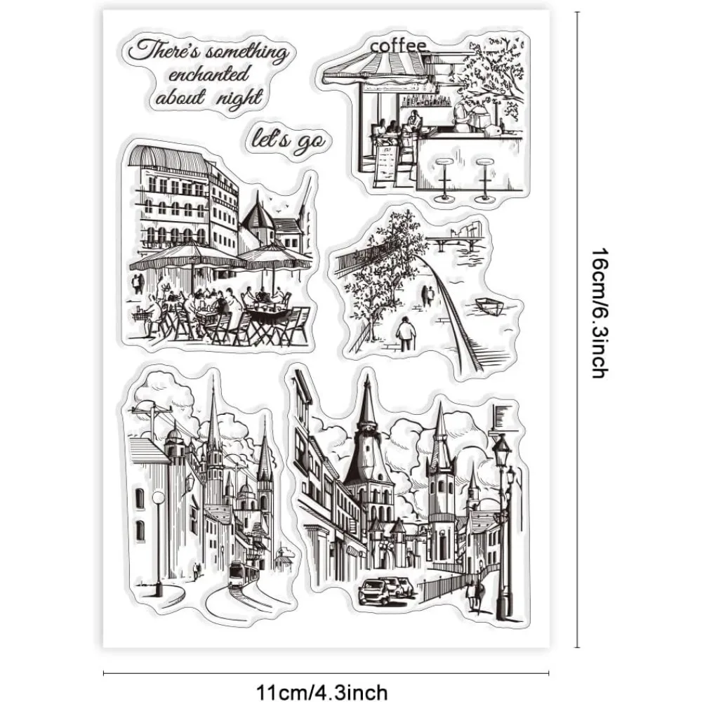 Прозрачные штампы с городской пейзажем города уличного пейзажа для DIY