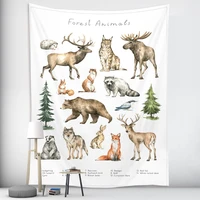 watercolor wild forest animals tapestry ins wall hanging woodland wildlife elk wolf tree tapestry door curtain cloth home decor