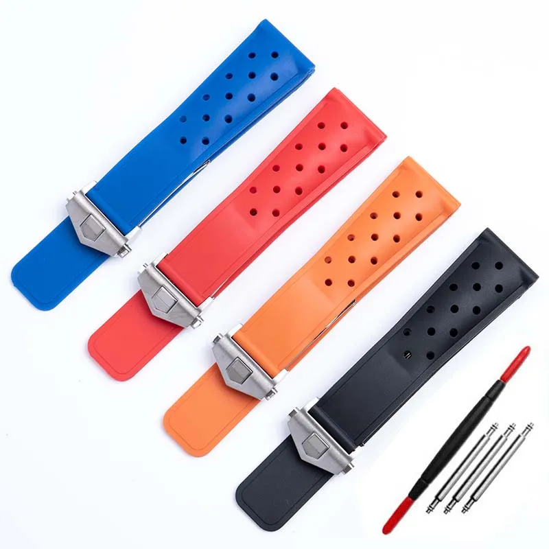 

22mm Breathable Silicone Watch band for TAG Heuer Strap F1 CAZ201 WAZ2113 CAZ1010 Watch Band Soft Rubber Bracelet Folding Buckle