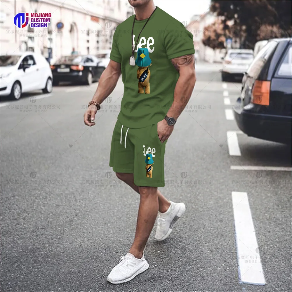 Summer 2023 Luxury Brand Men's T-shirt Shorts Oversized Short-Sleeved Cartoon Bear Print Casual Loose Top Shorts Two-Piece Set