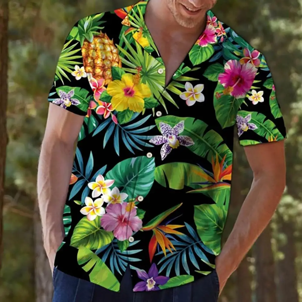 

Men's Shirt Colorful Print Turn-down Collar Single-breasted Summer Tees Single-breasted Summer Shirt Men Casual Beach Shirt