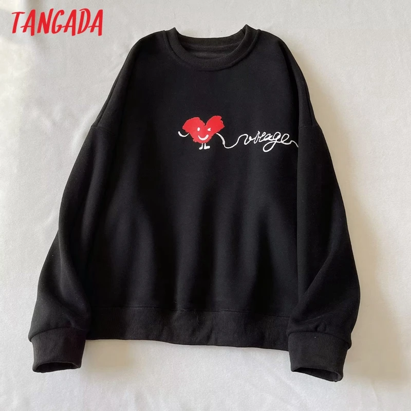 

Tangada женские свободные флисовые свитшоты с принтом, весенние женские пуловеры оверсайз XLJ82