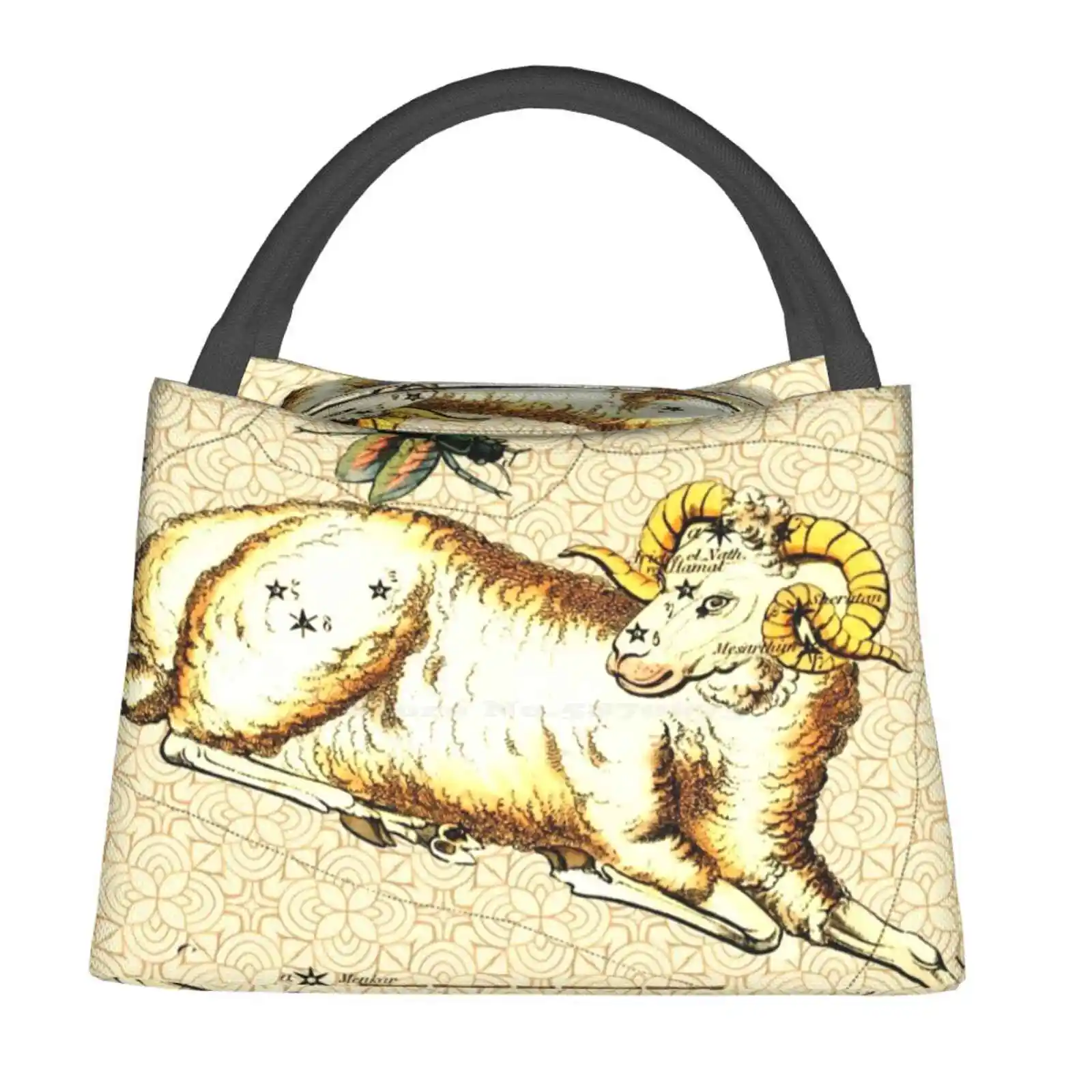 

Aries Ram Insulated Bag For Trip Lunch Picnic Dinner School Zodiac Ram Sheep Animals Bee Aries Astrology Decorative Typography
