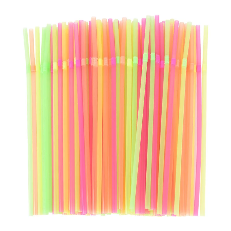

100pcs Colorful Disposable Plastic Bendable Elbow Fluorescent Drinking Straws Wedding Birthday Bar Party Event Drink Supplies