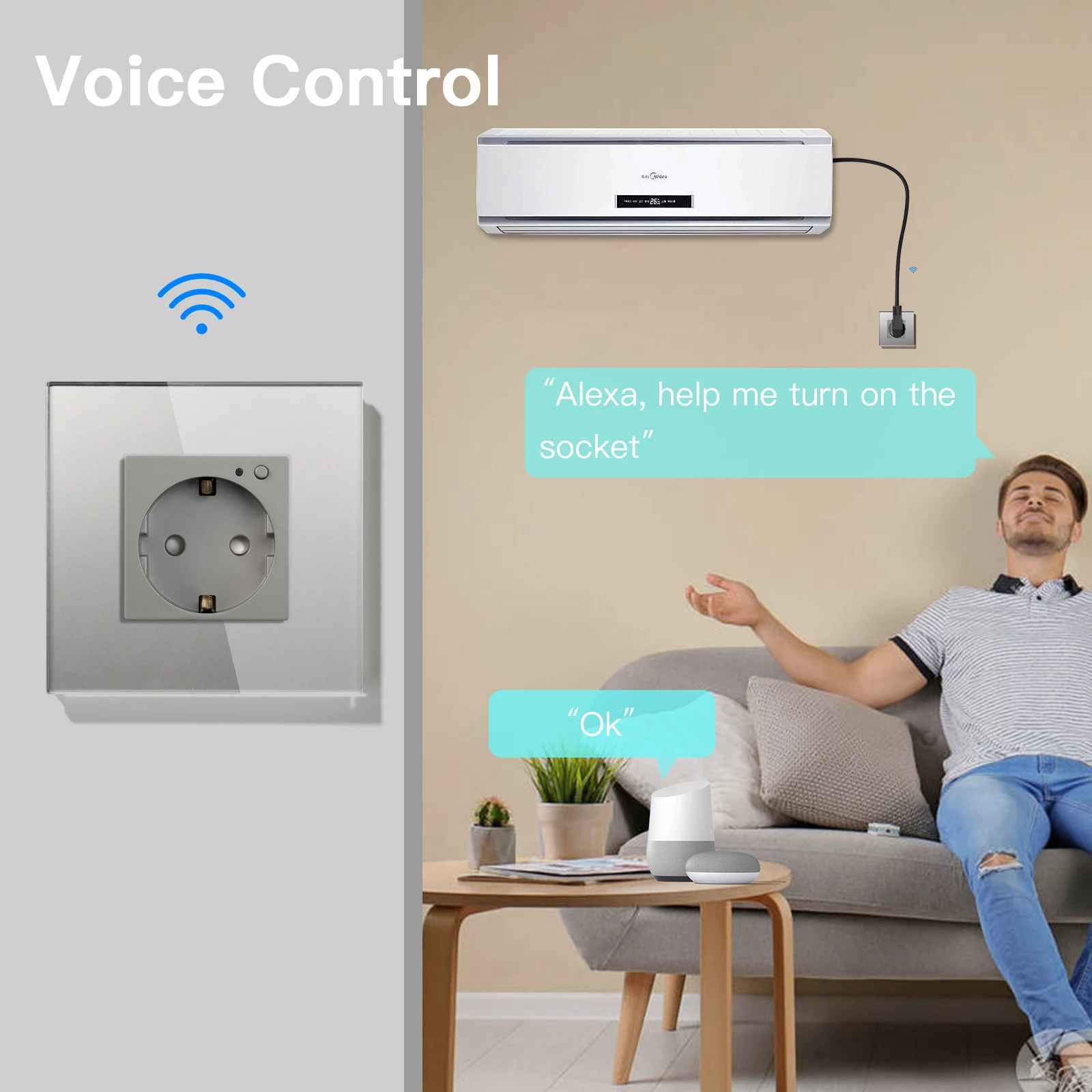 Смарт-розетка настенная с Wi-Fi 16 А Синяя подсветка | Строительство и ремонт