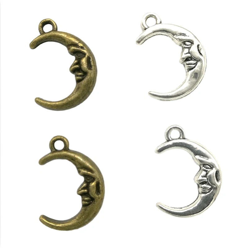 

50pcs/pack Antique Silver Bronze Moon Face Charms Pendants For Jewelry Making 22x15mm