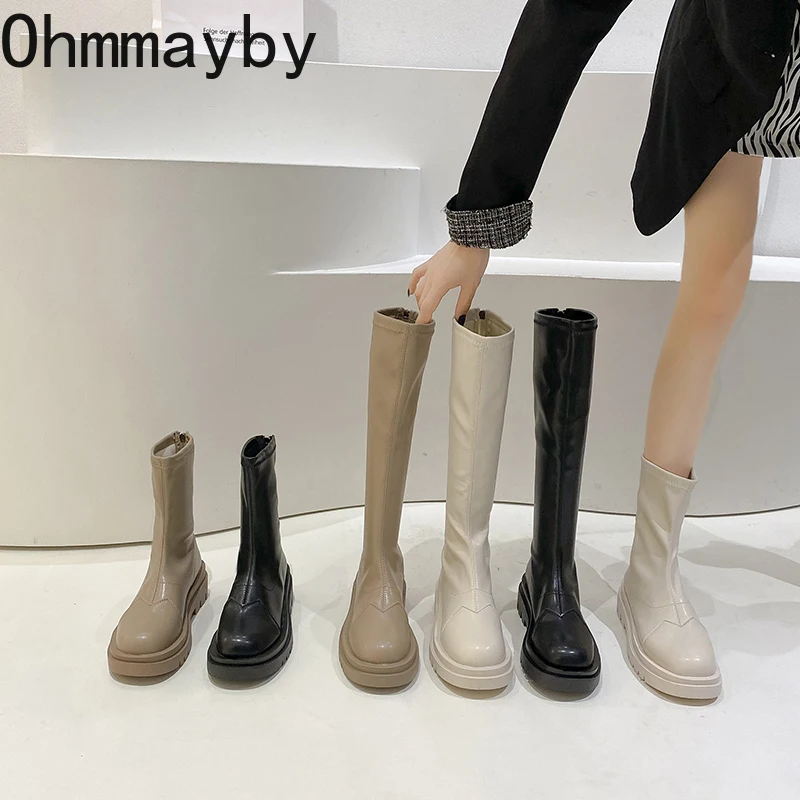 

2022 Women Knee-high Boots Soft Leather Ladies Zipper Knight Non Slip Flats Shoes Fashion Winter Heel Long Boots botas femininas