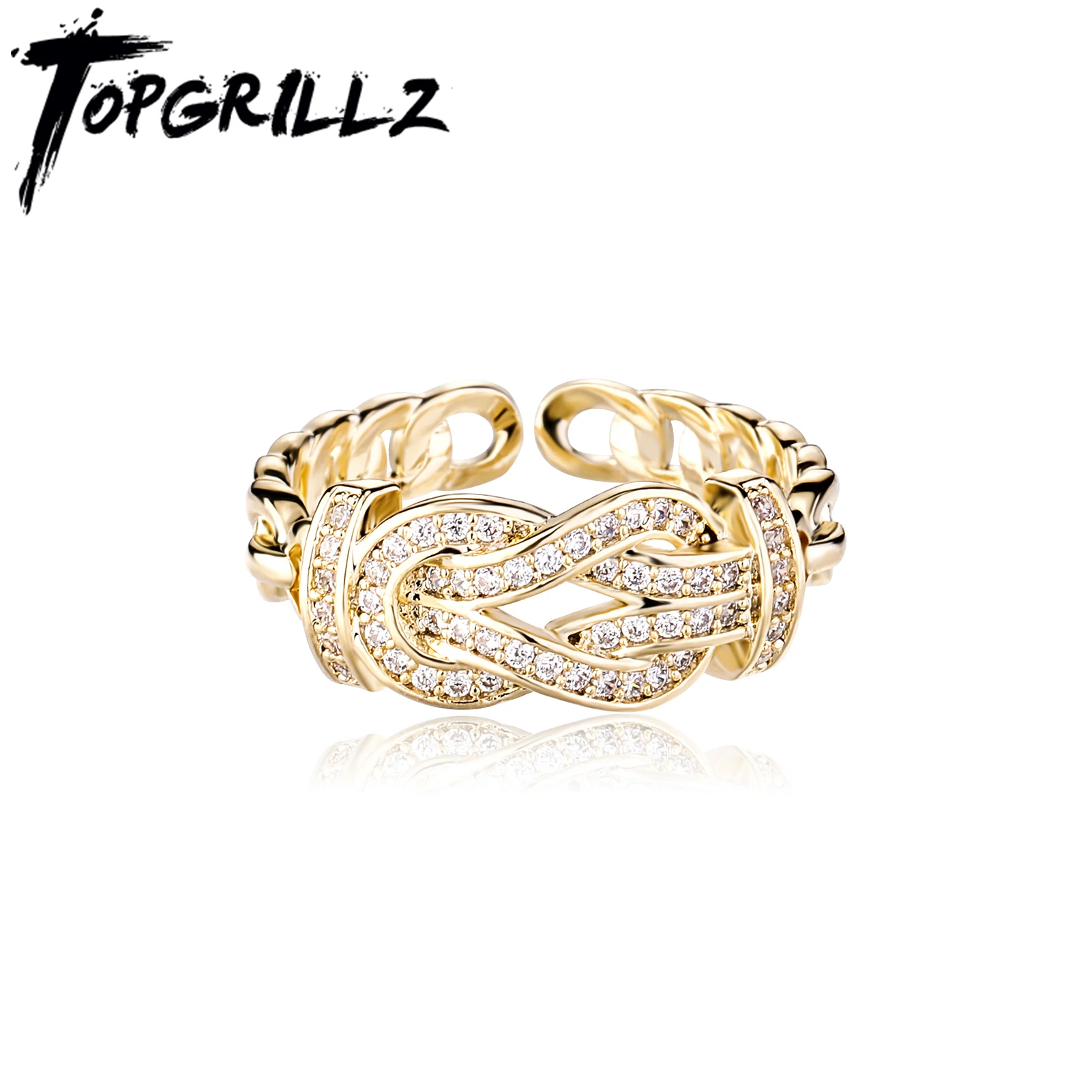 

TOPGRILLZ Cuban Cubic Zirconia Rings Adjustable Open Shiny Iced Out CZ Stone Paved Stackable Eternity Wedding Party Ring Unisex