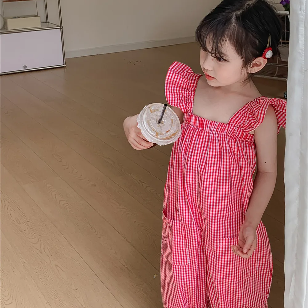 

Baby Girl Ruffle Suspenders Pants Jumpsuit 2022 Summer Children Sleeveless Overalls Korean Kids Cotton Rompers Girls Playsuit