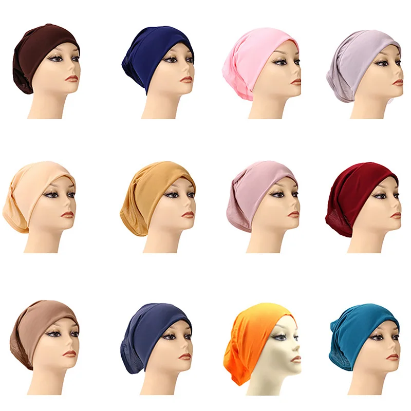 

Women Soft Modal Inner Hijab Caps Muslim Stretch Turban Cap Islamic Underscarf Bonnet Hat Female Headband Turbante