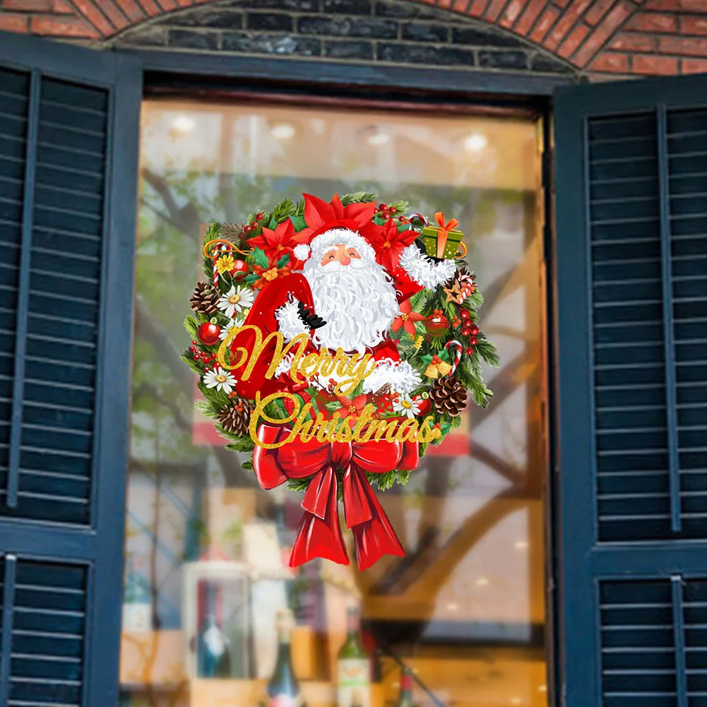 

2pcs Christmas Window Stickers Merry Christmas Glass Mirror Decorations For Home Living Room Wall Decor 2024 Happy New Year