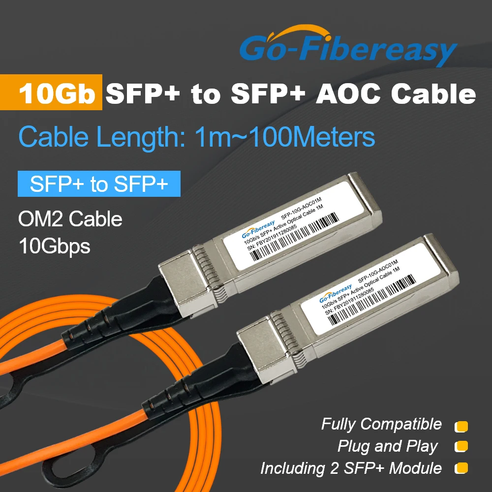 Фото Кабель 10G SFP+ к SFP+ AOC OM2 3 м/5 м/7 м LSZH Активный оптический кабель SFP для микроTik, Ubiquiti, Milananox... и оптоволоконного переключателя №1