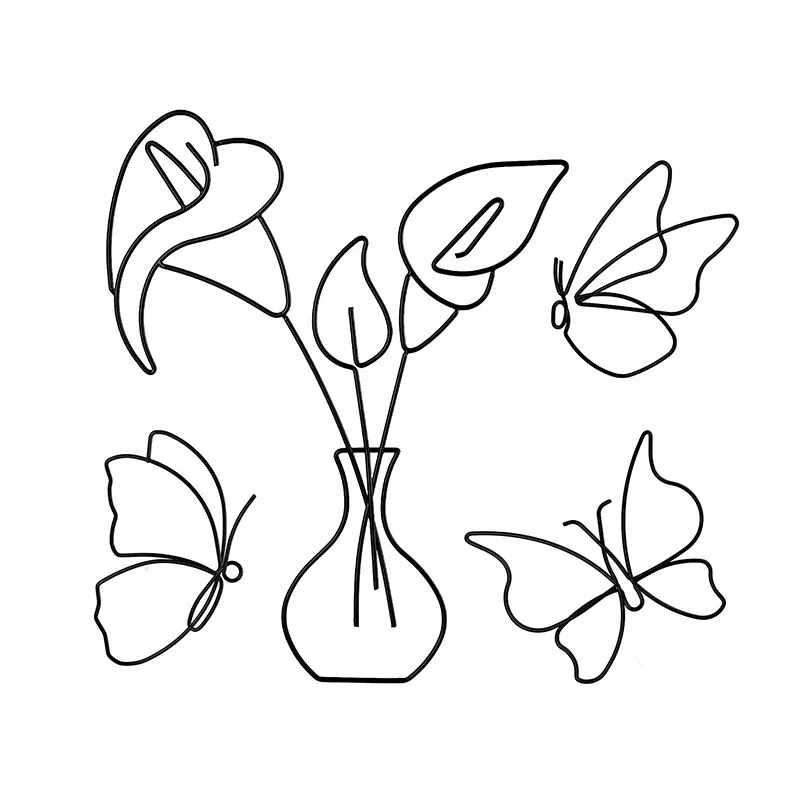 

4 Pieces Metal Butterfly Flower Wall Decor Wire Wall Art Wire Butterfly Wall Art Minimalism Metal Home Interior Wall Decoration