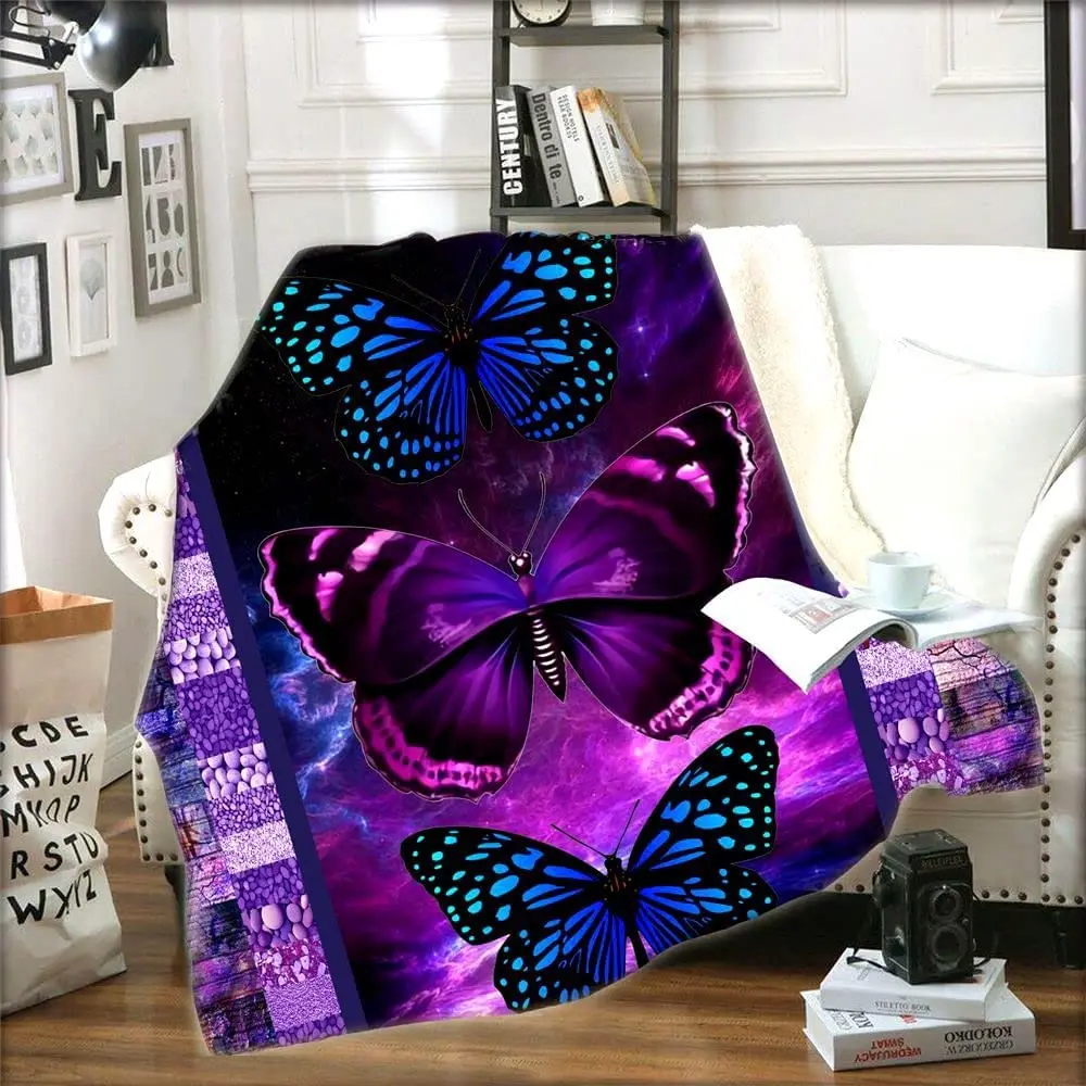 

Ultra Soft Butterfly Theme Blanket Microfiber Plush Sherpa Blanket for Bed and Couch Warm Fuzzy Throw Blanket Cozy Throws
