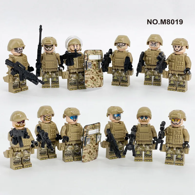 

Boys Toys 6pcs Building Block Anti Terrorism Force Special Police Model Army Fan Doll Colorful Weapon Shield Toy Set For Kids