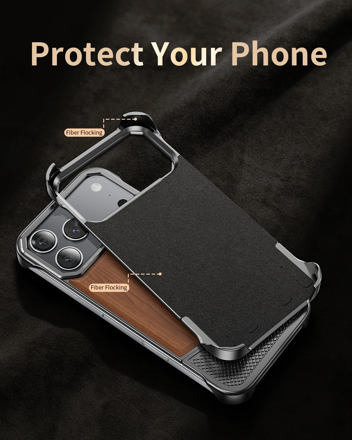 Фото Магнитный чехол для телефона Oatsbasf для iPhone 17 Pro Max/17 Pro с металлическим каркасом, защитный чехол для телефона, беспроводная зарядка, ощущение цельного дерева №5
