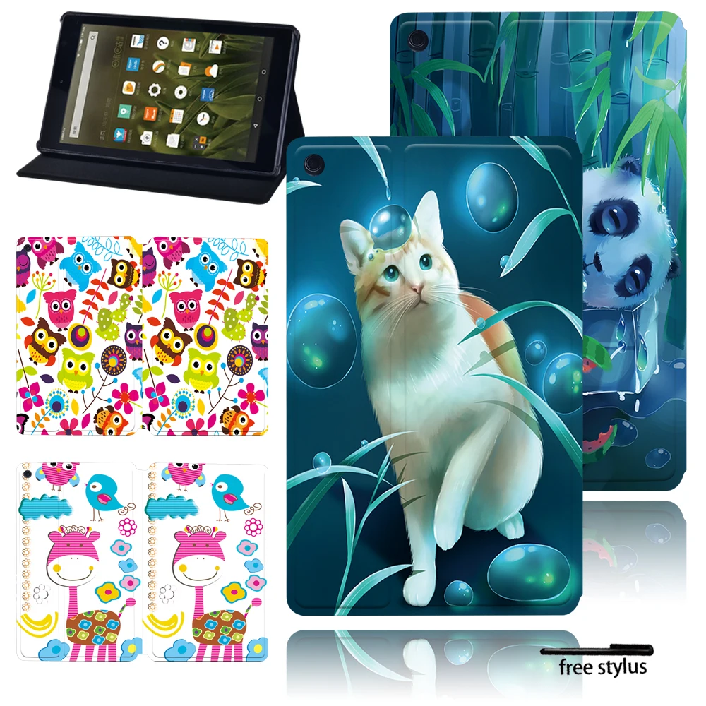Tablet Stand Cover Case for Fire 7 (5th/7th/9th Gen) Cute Animal Print Pattern Leather Funda Flip Shockproof Protective Shell
