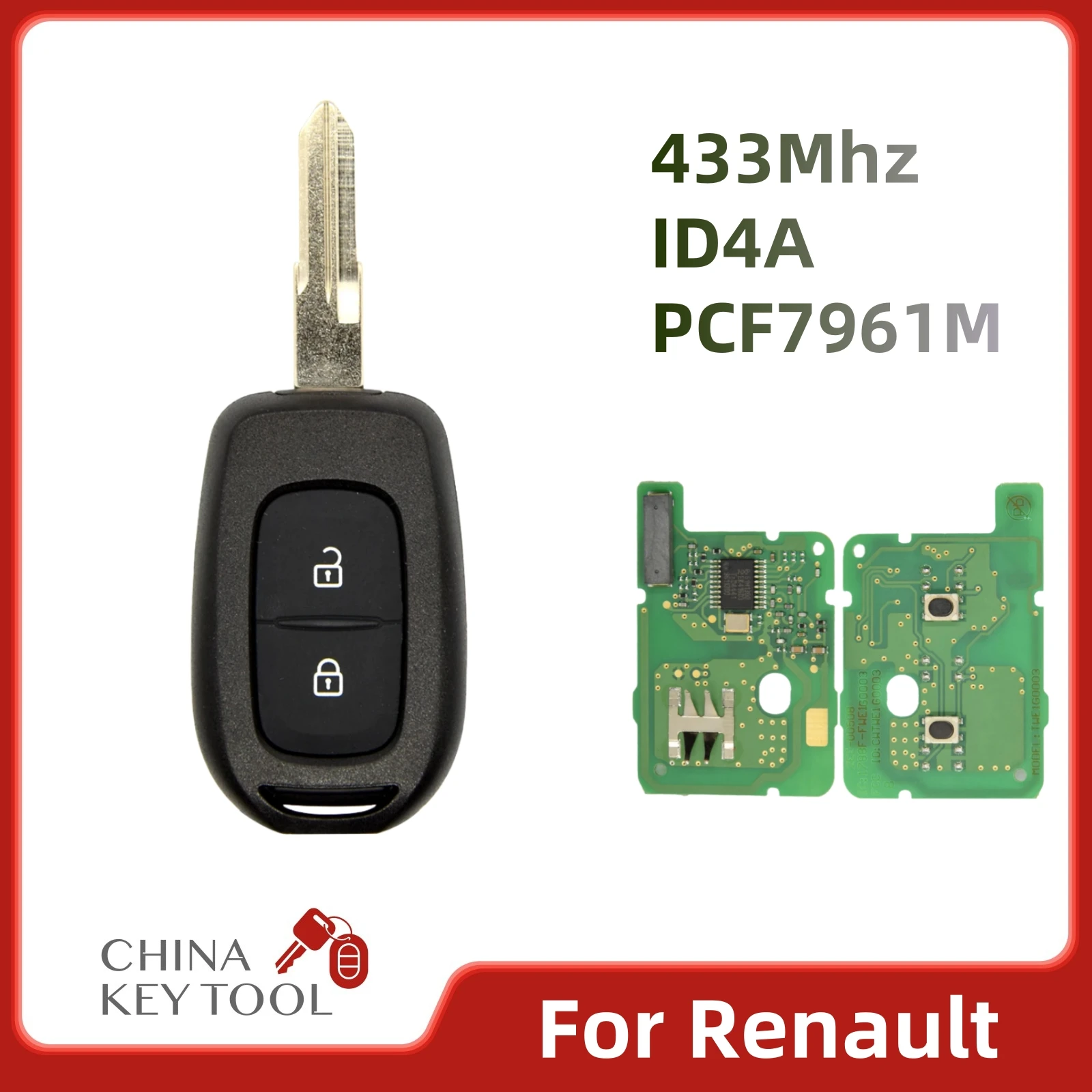 

1PCS 2 Buttons Car Remote Key For Renault Sandero Logan Lodgy Dokker Dacia Duster 4A 7961 Chip 433Mhz with logo