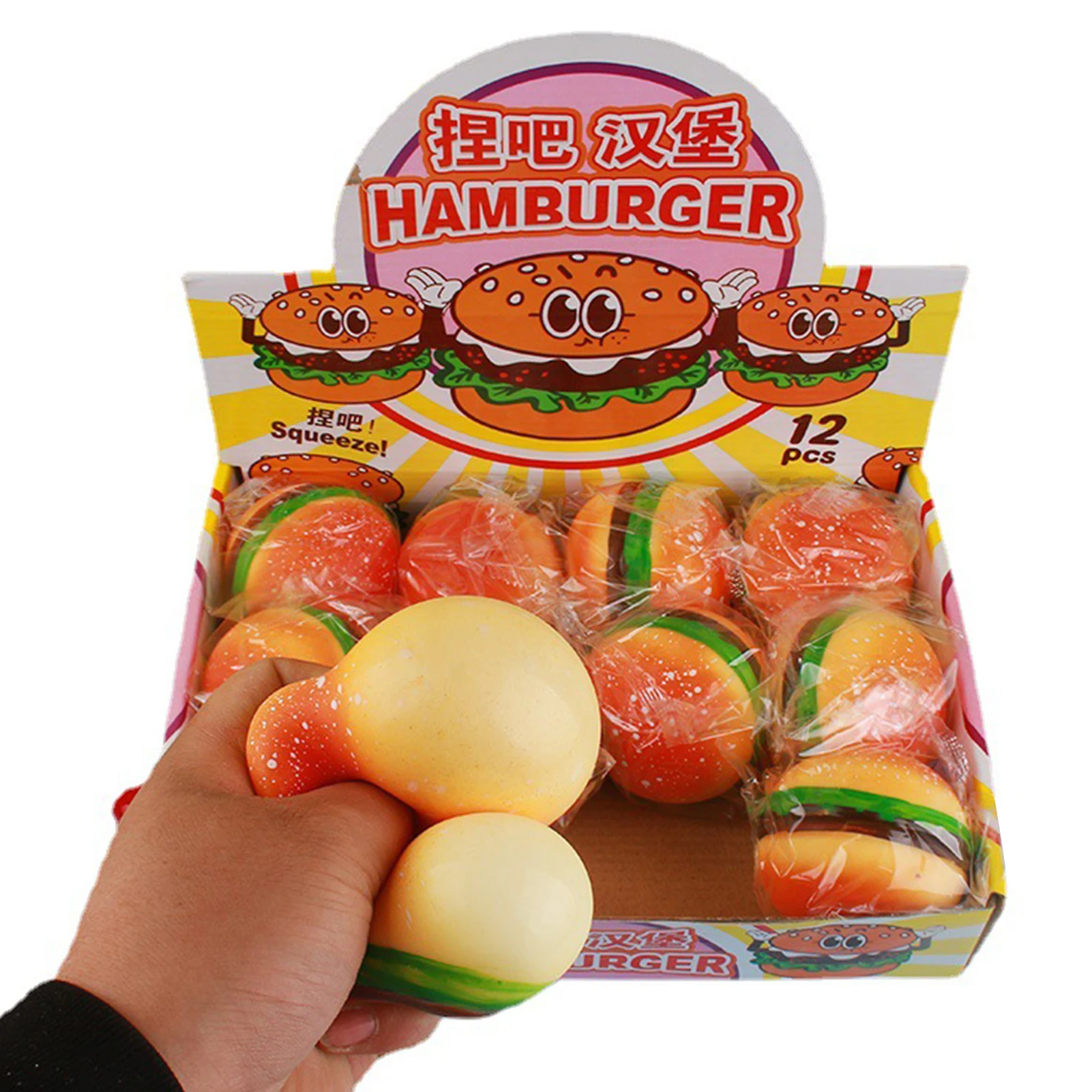 

12 Pcs Hamburger Squishy Stress Balls Squeeze Bread Stress Relief Simulation Cute Food Hand Toy Stretchy Slow Rising Squishy Toy