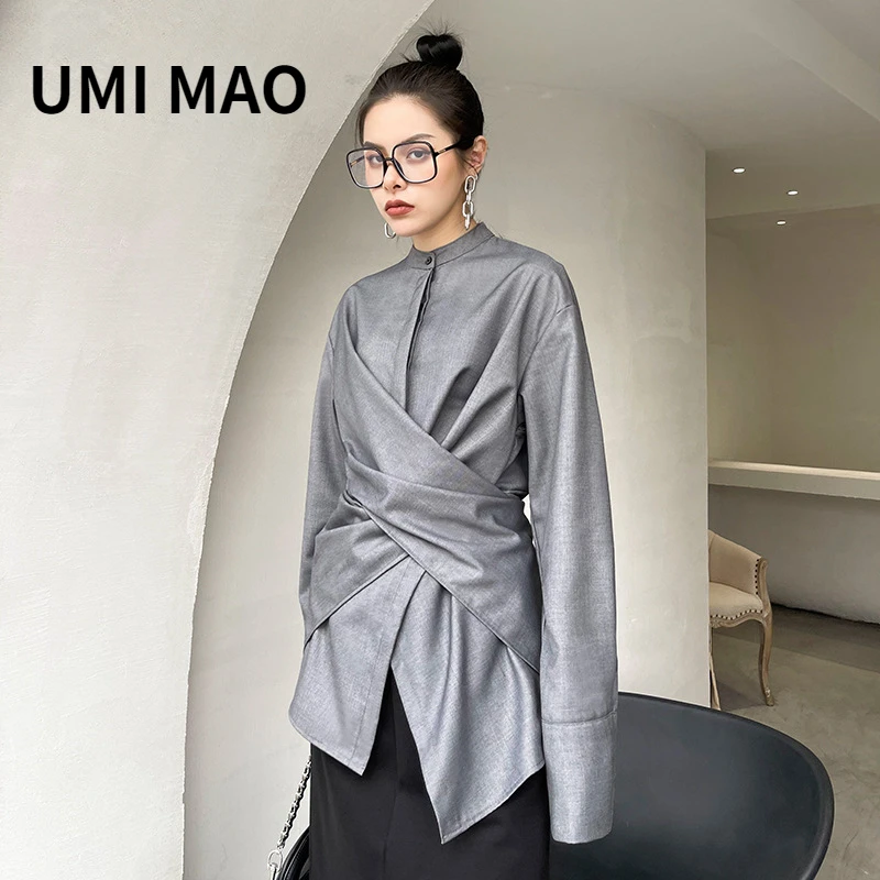Рубашка UMI MAO Yamamoto Y2K Женская с воротником-стойкой, свободная блузка с перекрестной завязкой, темная японская модель Y2K, весна-осень