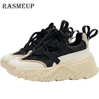 RASMEUP женские кроссовки на плоской платформе 2022 увеличивающие рост ПУ кожаные модные повседневные туфли дышащие женские кроссовки на толстой подошве