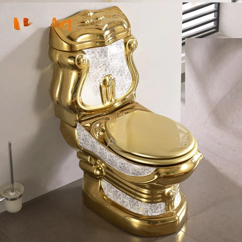 

European Style Artistic Golden One Piece Closestool Gravity Fluishing Washdown Toilet WC