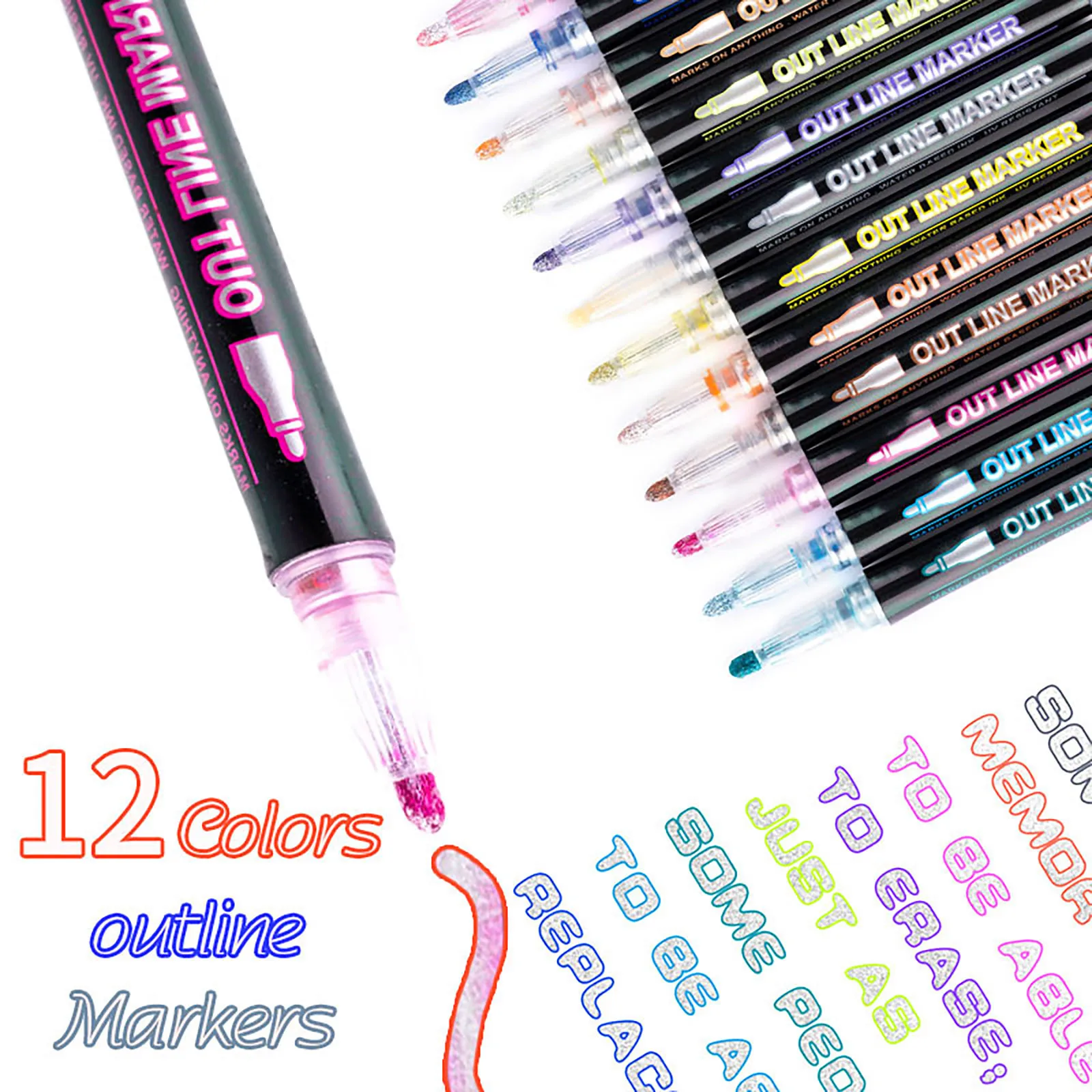 12color Shiny Double-line Outline Pen Color Marker Student With Fluorescent Double Silver Light Hand Account Markers |