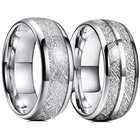 Модные обручальные кольца 8 мм с двойным пазом, черные вольфрамовые обручальные кольца для мужчин, инкрустация метеоритом из углеродного волокна, мужские обручальные кольца