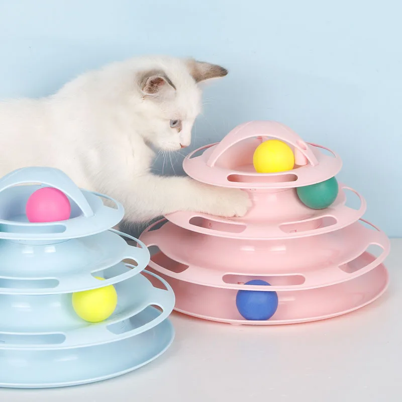 

4 Levels Cats Toy Tower Tracks with Balls Cat Interactive Toys Pets Intelligence Training Amusement Plate Tower Tunnel