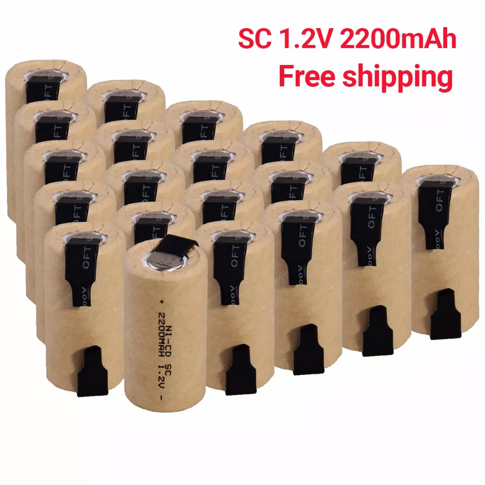 

2023New 2-20pcs Screwdriver Electric Drill SC Batteries 1.2V 2200mah SubC Ni-Cd Rechargeable Battey With Tab Power Tool NiCd SUB