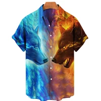unisex wolf 3d printed summer loose shirt casual loose short sleeve top fashion high street hip hop mens clothing