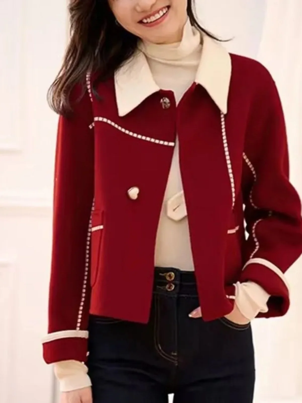 Изящное красное двустороннее кашемировое пальто женское зимнее 2024 новая