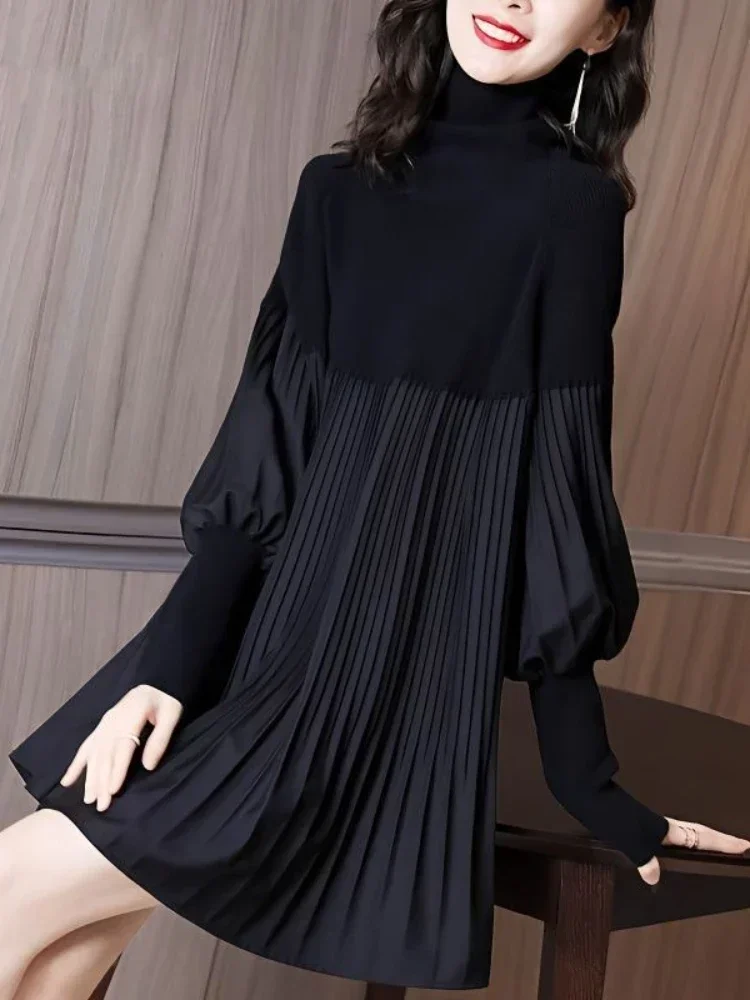 Платье женское осенне-зимнее трикотажное с длинными рукавами-фонариками