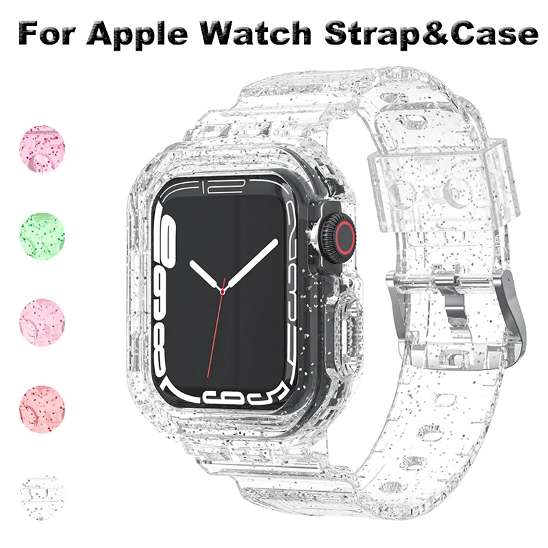 

Чехол для Apple Watch Band 45 мм 41 мм 40 мм 44 мм 42 мм 38 мм, мягкий прозрачный браслет для IWatch серии 7 SE 6 5 4 3 2 1