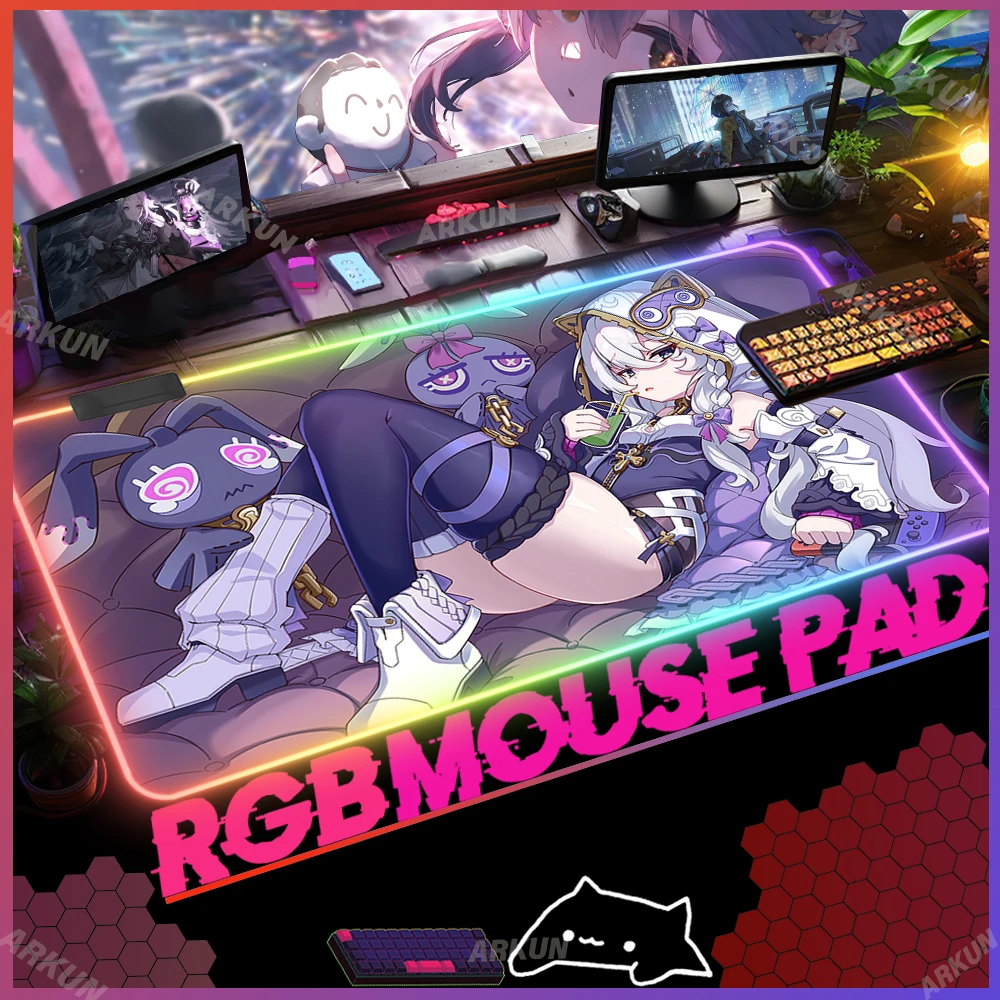 RGB Hot Kawaii Sex Theresa Fashion Video Honkai Impact 3rd LED Gaming Mouse Pad 90*40 Extended Computer Backlight Keyboard Mat
