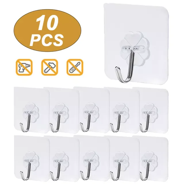 

2022New Shelf Adhesive Wall Hooks Clear Closet Cabinet Shelf Pegs Wall Hangers Kitchen Bathroom Screw Hook Hanger