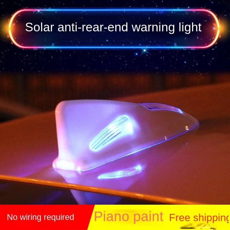 

Car for solar flash light LED anti rear collision light warning light shark fin antenna decorative light roof modification light