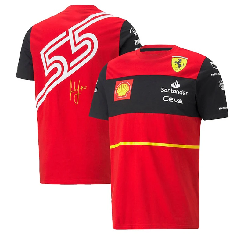 

2023 Hot sale of new F1 Formula Ferrari team T-shirtin Red short-sleeved non-printed short-sleeved Spanish SantanderUnitedRacing