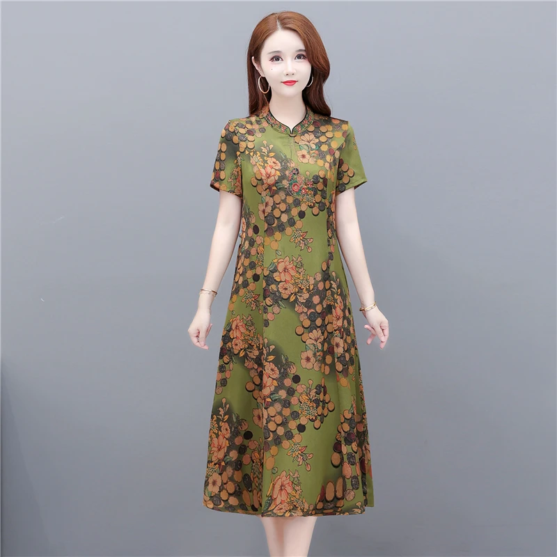 

High Quality Spring Summer Casual O-Neck Womens Dress Women embroidered Short Sleeve Slim Female 6XL Dresses
