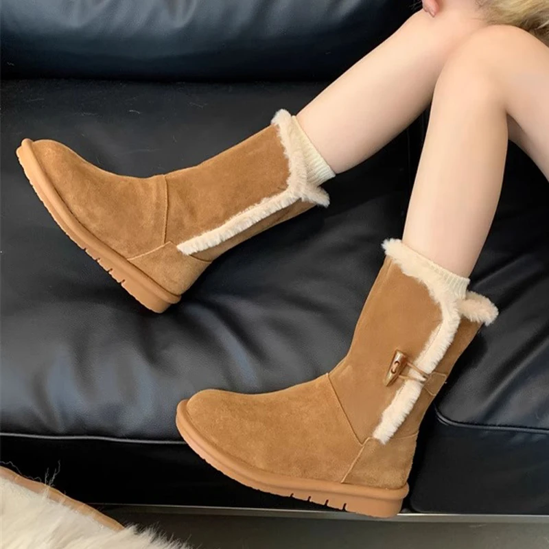 Женские зимние ботильоны на меху плоской подошве короткие плюшевые новые