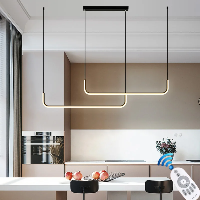 Modern LED Ceiling Chandelier Table Dining Room Kitchen Minimalist Pendant Home Decor Lighting Lustre Linear Lamp Suspension