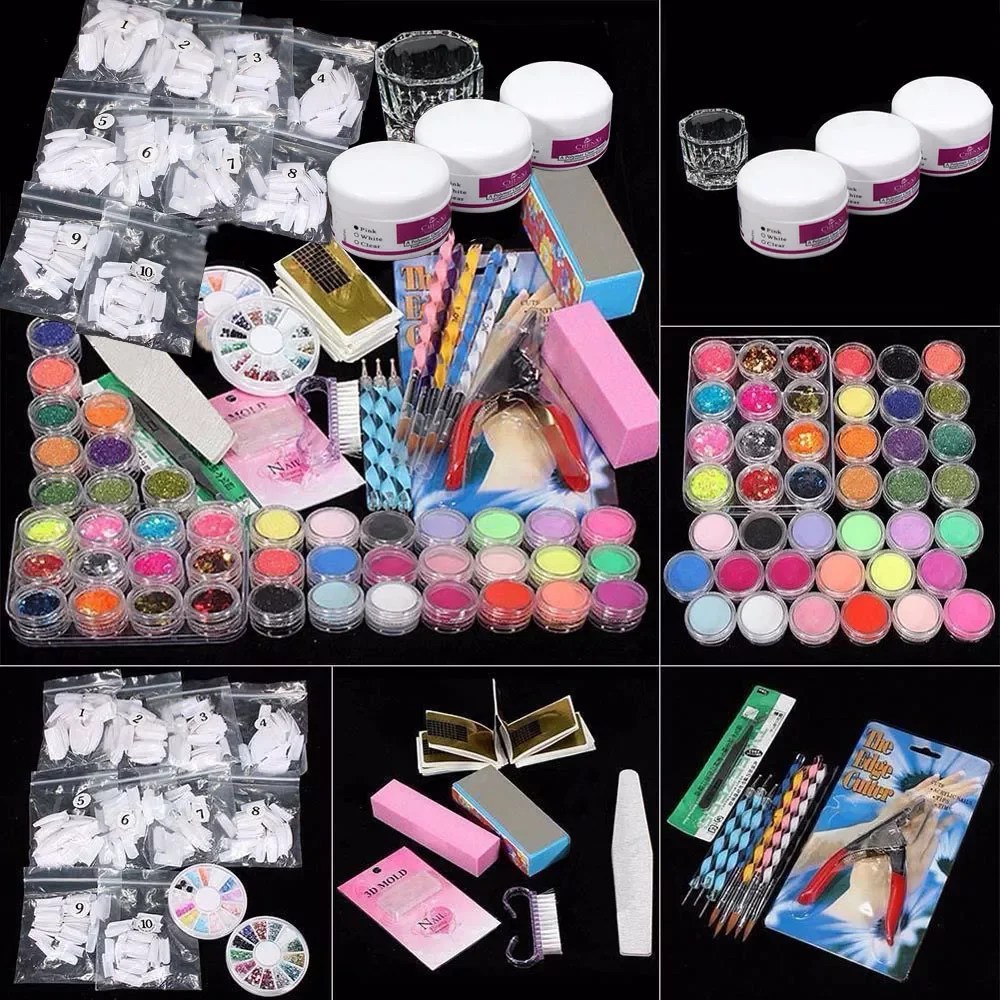 

NEW2023 Color Art Tips Acrylic Glitter French Set Powder Nail Feet Washer