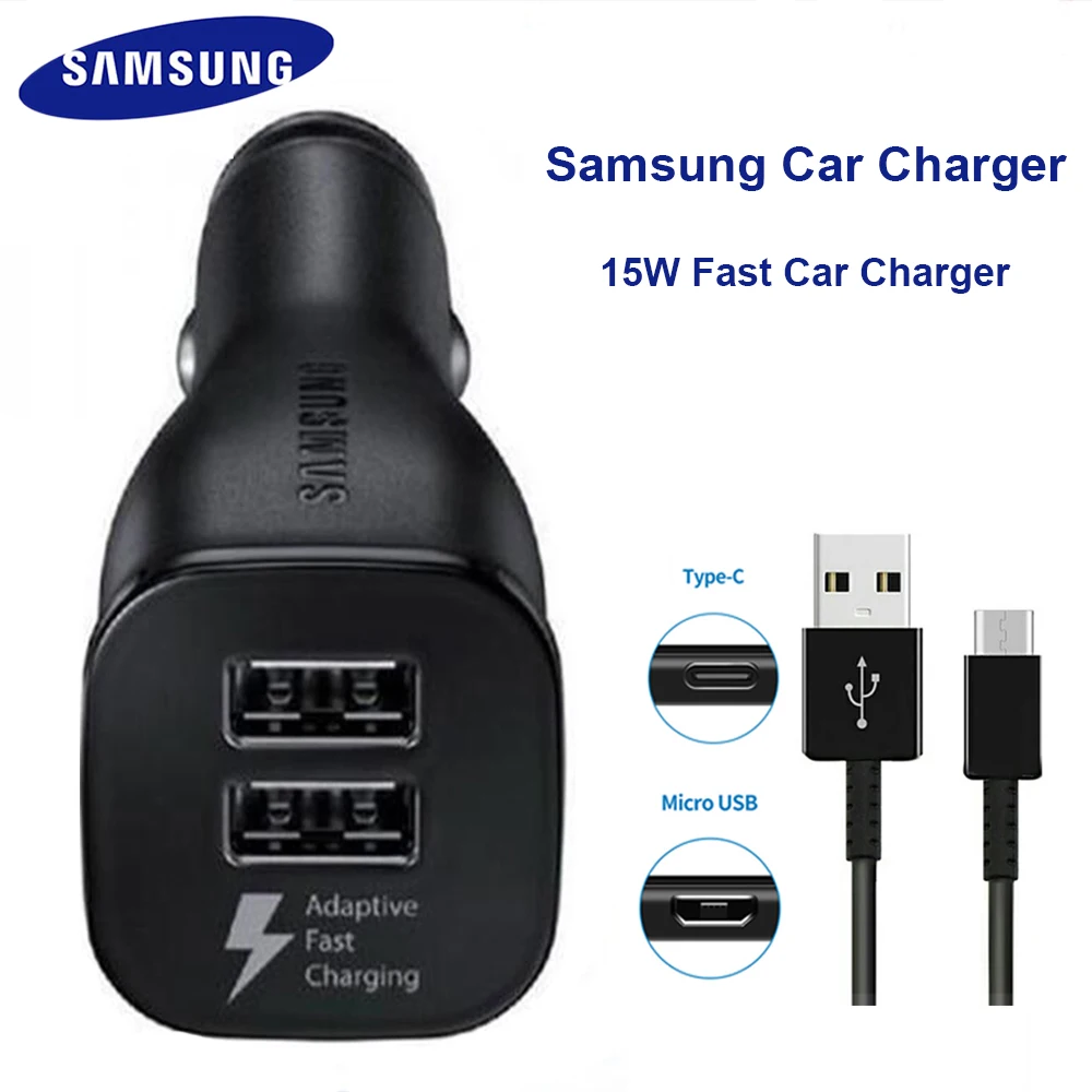 

Автомобильное зарядное устройство-адаптер для Samsung S7, быстрое автомобильное зарядное устройство с микро USB-кабелем типа C для Galaxy S8 S9 S10 + Note 8 9...
