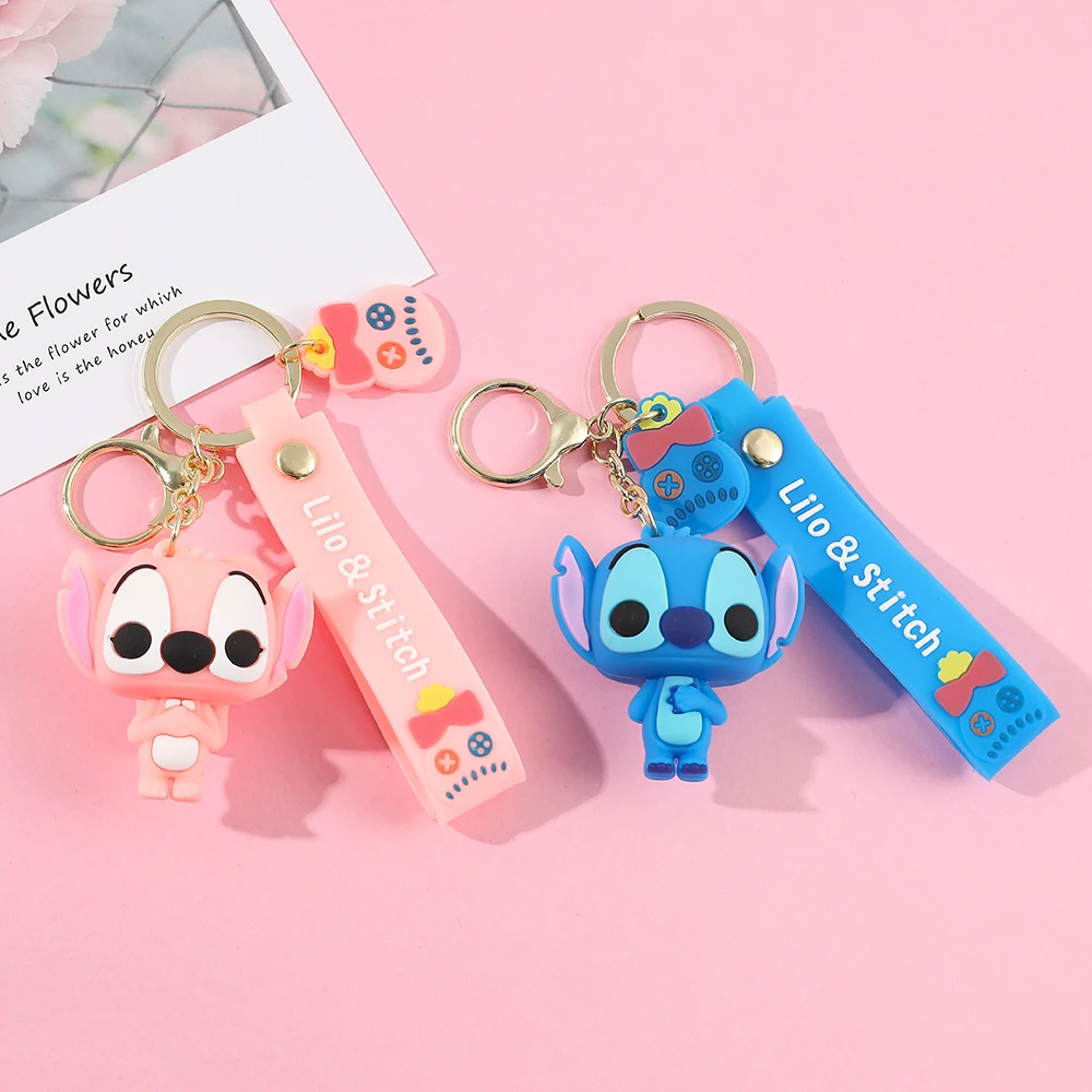 

Anime Stitch Angel Dolls Keychain Cartoon Model Key Ring Fashion Couple Bag Ornament Key Chain Car Pendant Gift