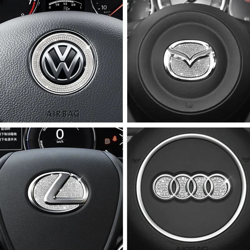 

Car Steering Wheel Crystal Emblem Logo Diamond Sticker Decal Cover Rhinestone For Toyota Hyundai Ford Volvo Interior Accessories