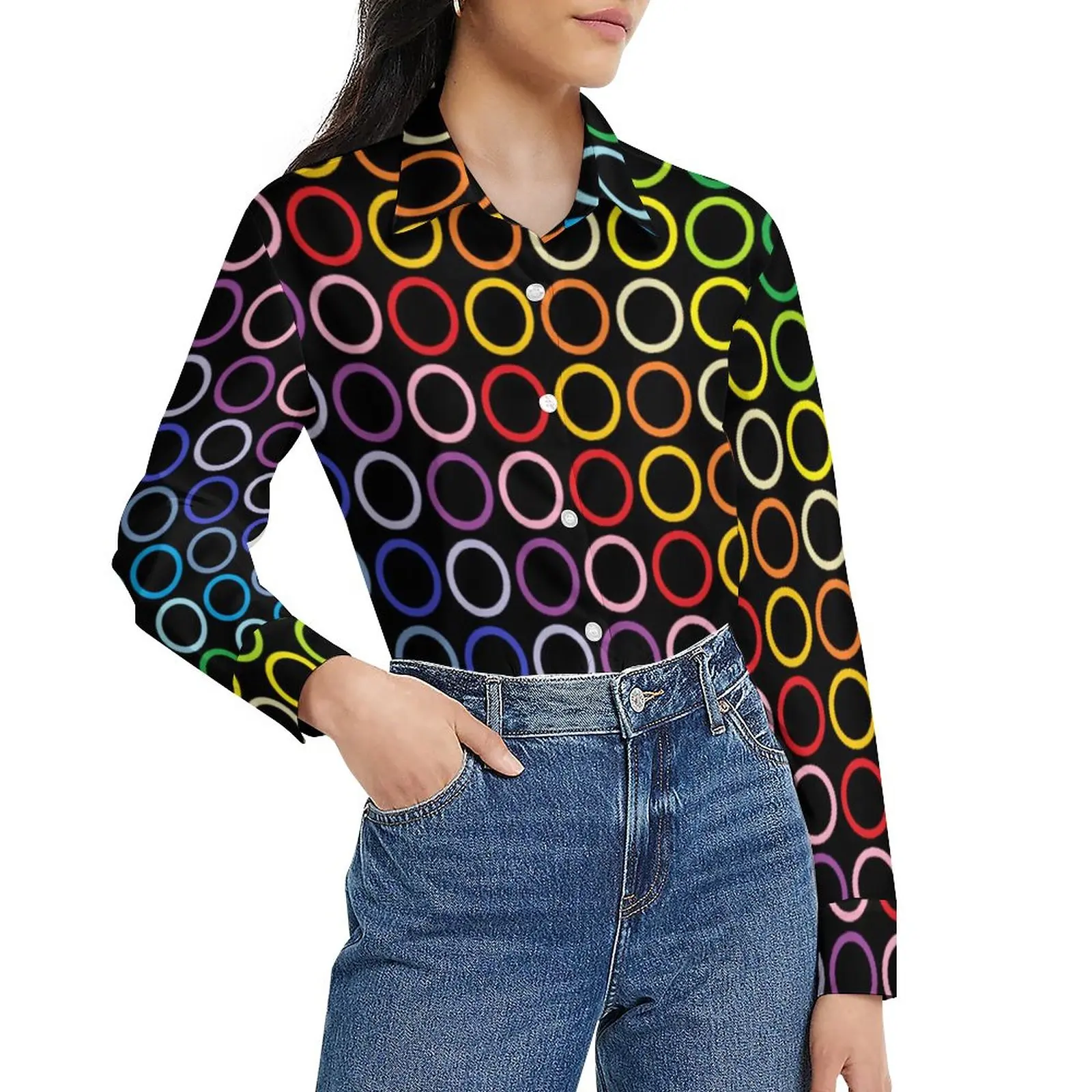 

Rainbow Circles Loose Blouse Broader Spectrum Street Style Oversized Blouses Woman Long Sleeve Vintage Shirt Pattern Clothes